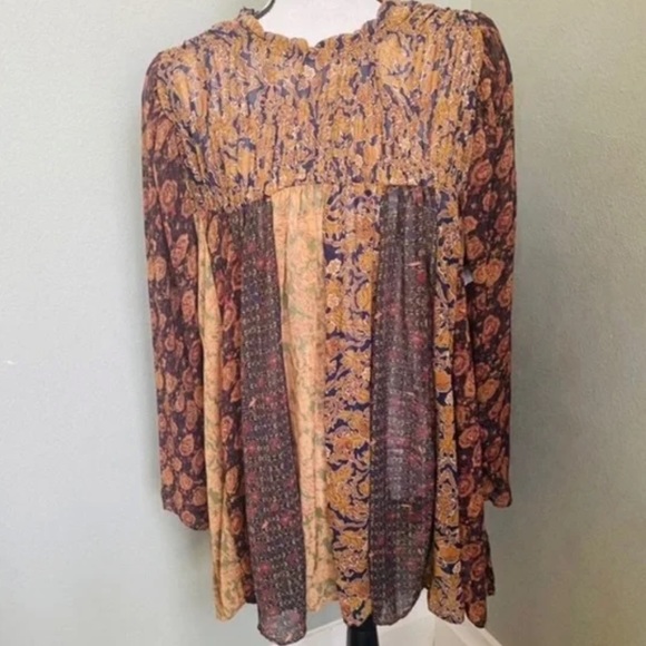 Free People Merrie Mixed Print Boho Style Tunic Top Size Small - Picture 8 of 14